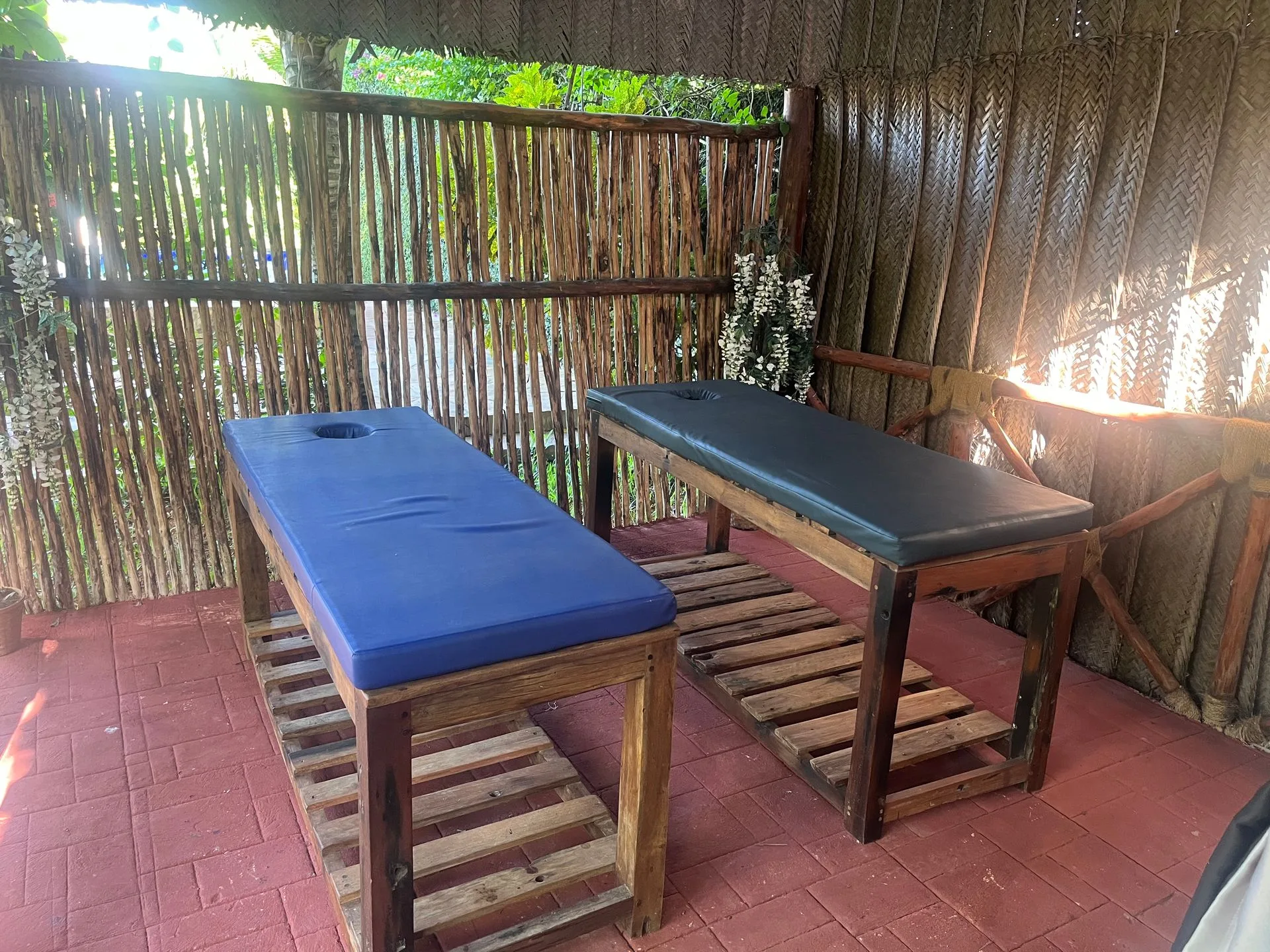 Open-air massage room with treatment tables at Hamia Zanzibar
